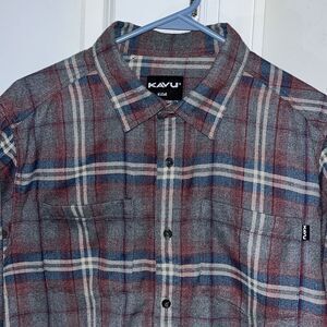 KAVU vintage Tartan Check Plaid pocket LS Trail Hiking Camping Shirt Jacket M